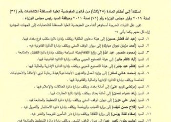 أمر ديواني من الكاظمي: توزيع 24 مسؤولاً من مفوضية الانتخابات إلى دوائر الدولة