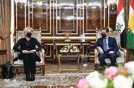بارزاني يستقبل جينين بلاسخارت,, نطالب بدور فعّال بشأن الأزمة مع الحكومة الاتحادية