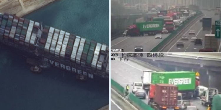 “إيفر غرين” تقطع شريان المرور في الصين , على غرار السويس ..