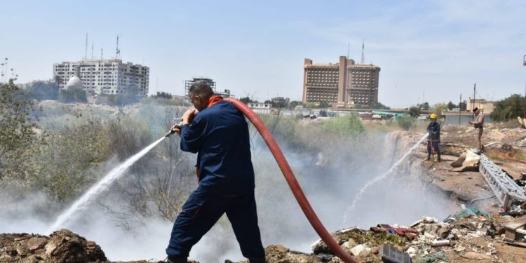 حريق قرب مبنى نقابة الصحفيين العراقيين وسط بغداد