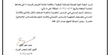 قرار اللجنة العليا الخاص بالدوام الحضوري