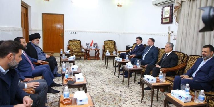 الصدر يستقبل الحلبوسي وبارزاني والخنجر , والحلبوسي يغرد ولَّى زمن التدخلات الخارجية