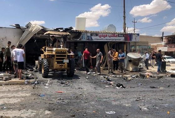 بالصور اثار للقصف الذي طال مقراً لـقوات الأمن الايزيدية في سنجار