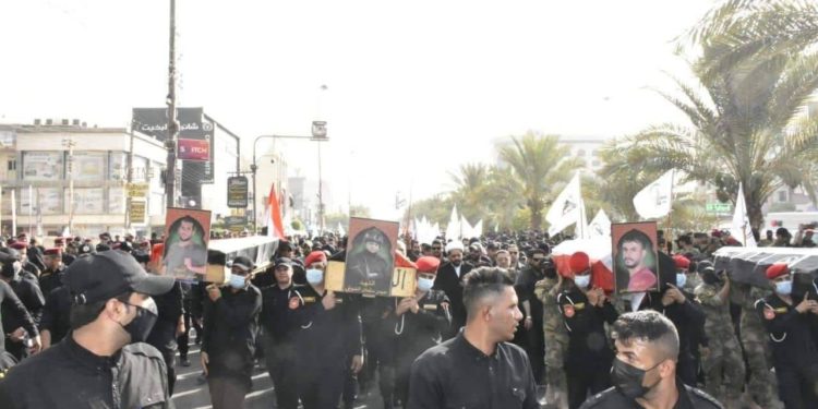 الحشد الشعبي يشيّع 4 من أفراده إثر احداث الخضراء 