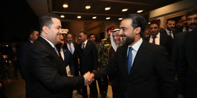 وصول رئيس مجلس الوزراء المكلف محمد شياع السوداني الى مبنى مجلس النواب ويستقبله الحلبوسي