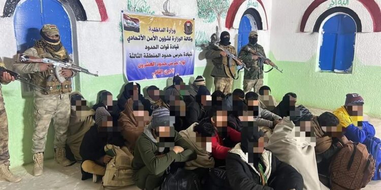 اعتقال (29 أجنبياً و مهرب) حاولوا التسلل الى الاراضي العراقية