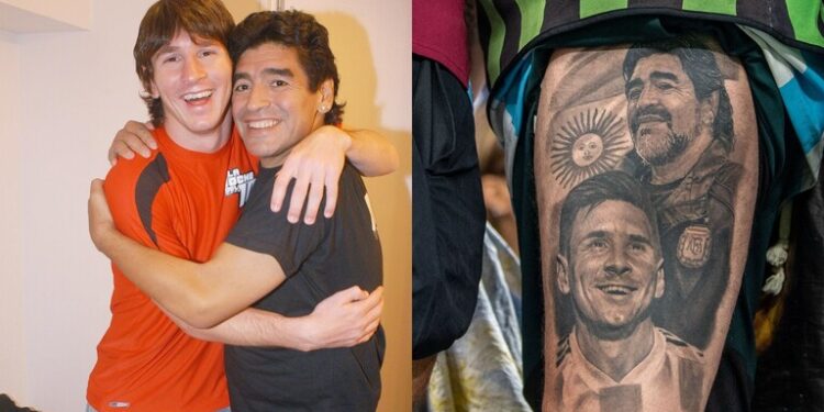 ميسي يهدي كأس العالم إلى مارادونا