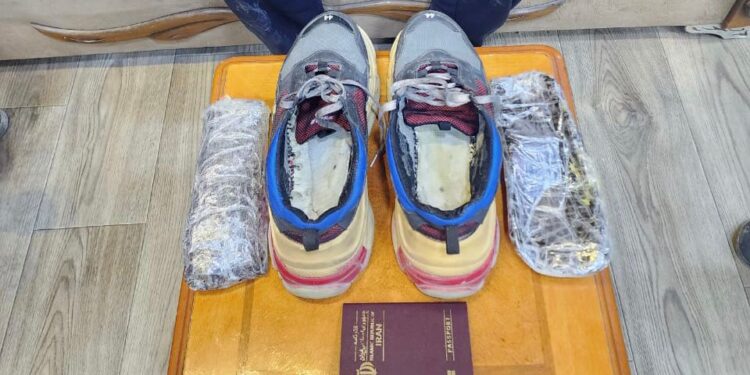 ضبط  (1كيلو غرام من الحشيشة) خبأها مسافر بحذائه في منفذ الشلامجة