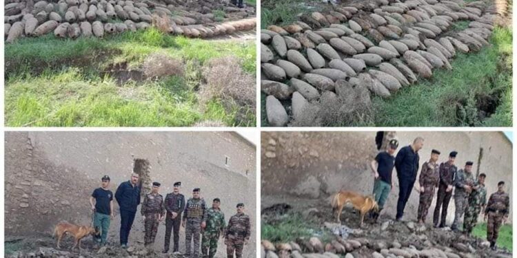 العثور على ( 400 قنبرة هاون) وعبوة ناسفة من مخلفات داعش الارهابي في الموصل