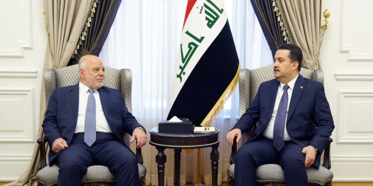 السوداني يستقبل رئيس ائتلاف النصر حيدر العبادي