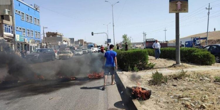 تظاهرات في أحد أحياء أربيل احتجاجا على نقص المياه