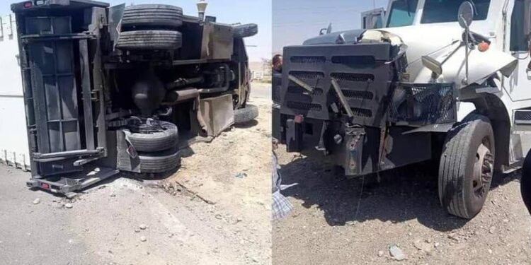 انقلاب شاحنة “مليئة بالأموال” تابعة للمالية على طريق (كركوك – السليمانية)