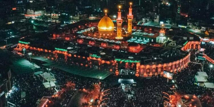 بالصور والتصوير الجوي احياء لليلة اربعينية الإمام الحسين عليه السلام