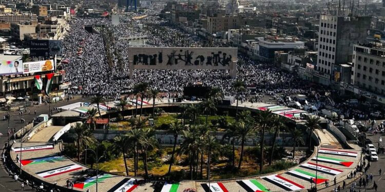 ساحة التحرير تتأهب لـتوافد جماهيري كبير لنصرة الشعب الفلسطيني