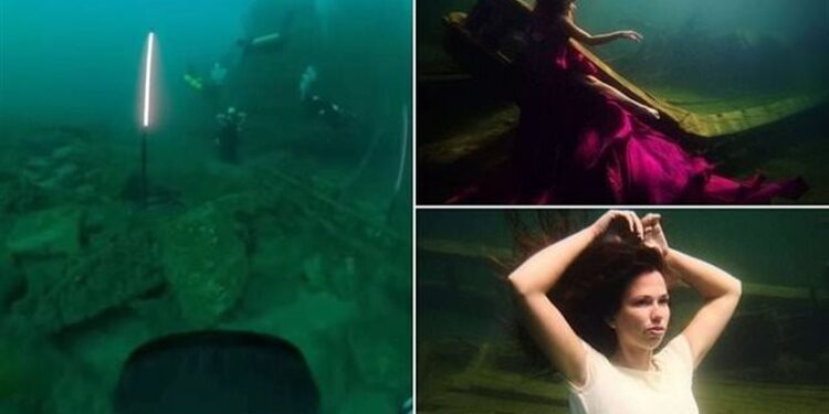 عارضة أزياء تدخل جينيس بجلسة تصوير تحت الماء البارد