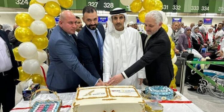 استقبال الرحلة الاولى لشركة طيران الخليج البحرينية