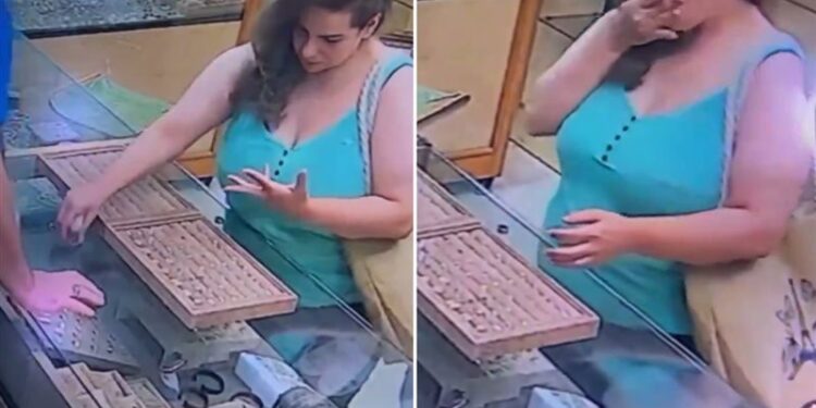 بالفيديو .. لبنانية تغافل صاحب محل مجوهرات وتبتلع خاتما