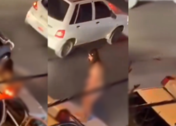 ايران.. امرأة تحتج “عارية” في مشهد المقدسة,,, فيديو