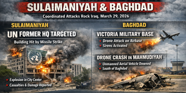 تصعيد أمني متزامن يضرب السليمانية وبغداد.. استهداف مقر أممي سابق ومسيرات تطال مواقع عسكرية