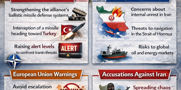 صاروخ إيراني يرفع حالة التأهب في الناتو… وأوروبا تحذر: إيران قد تنزلق إلى حرب أهلية وتهدد أمن الملاحة العالمية